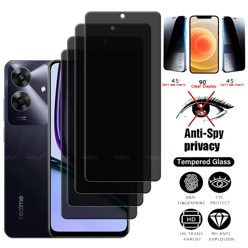 4Pcs For OPPO Realme Note 60 Glass Realme Note 60 Tempered Glass 9H Protective Privacy Anti-Spy Screen Protector Realme Note 60