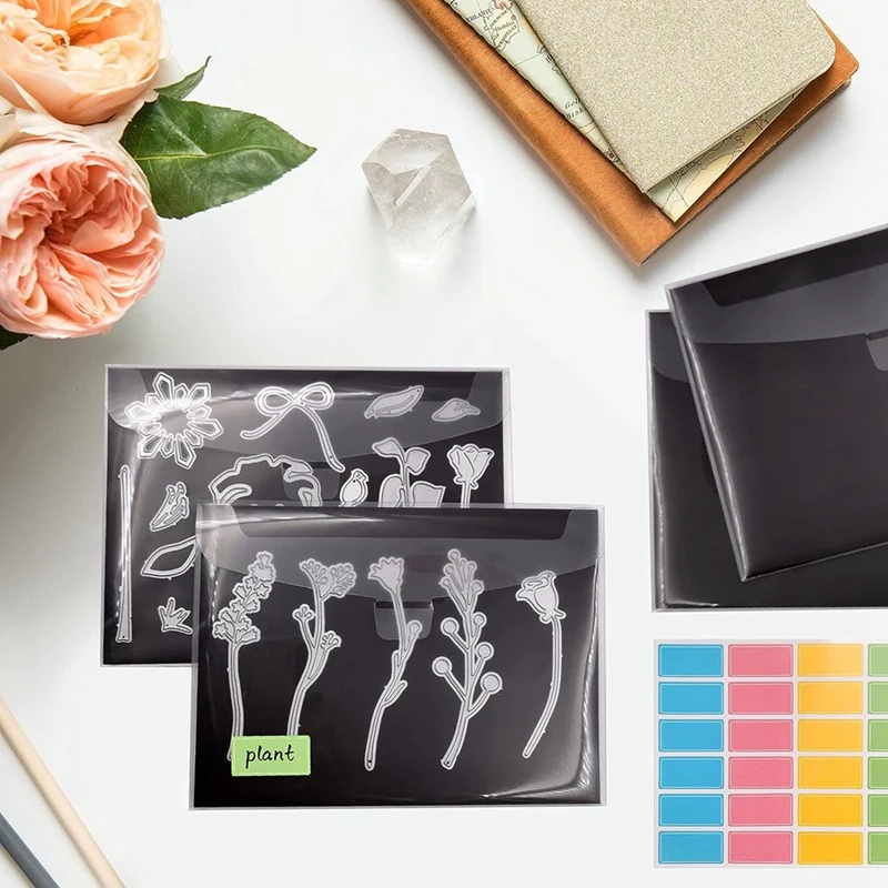 12Pcs Clear Stamp And Die Storage Bag With 12Pcs Rubber Magnetic Sheets, Die Storage Set With 2Pcs Tweezers Easy To Use