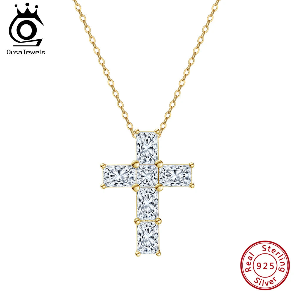 

ORSA JEWELS Diamond Moissanite Cross Pendant Necklace 925 Sterling Silver Dainty Full Diamond Clavicle Chain Jewelry Gift MON12