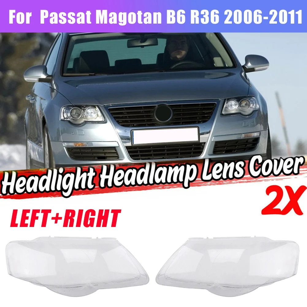 Right Side for Passat Magotan B6 R36 2006-2011 Car Headlight Lens Cover Headlamp Lampshade Front Light Shell Cover