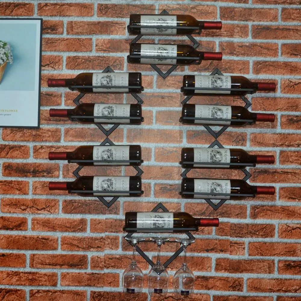 Estante de vino al revés Retro para 2 botellas, soporte para botellas de vino de hierro y Metal negro/dorado, soporte decorativo para exhibición de botellas de montaje en pared, cocina