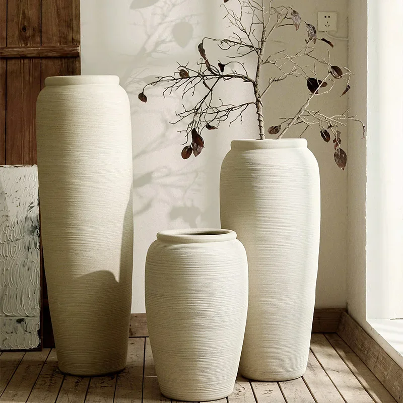 Floor Ceramic Vase Dry Flowers Living Room Large and Tall Ceramic Pots Vase White Minimalist Decor Vaas Home Accessories AA50VA