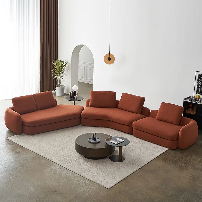 

Minimalist large living room curved fabric sofa villa special-shaped lamb fleece corner sofa combination