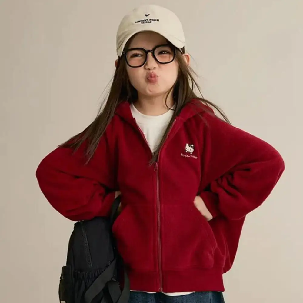 

Sanrio Hello Kitty 2025 Children's Clothing Winter Velvet Jacket Girls' Hooded Jacket Fall Kids Sweatshirt Girls Clothing