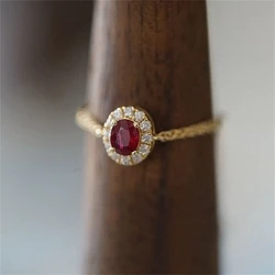 Korean Fashion Red Zircon Chain Ring for Women 2024 New Stainless Steel Adjustable Ring for Girls Jewelry Accessories Wholesale