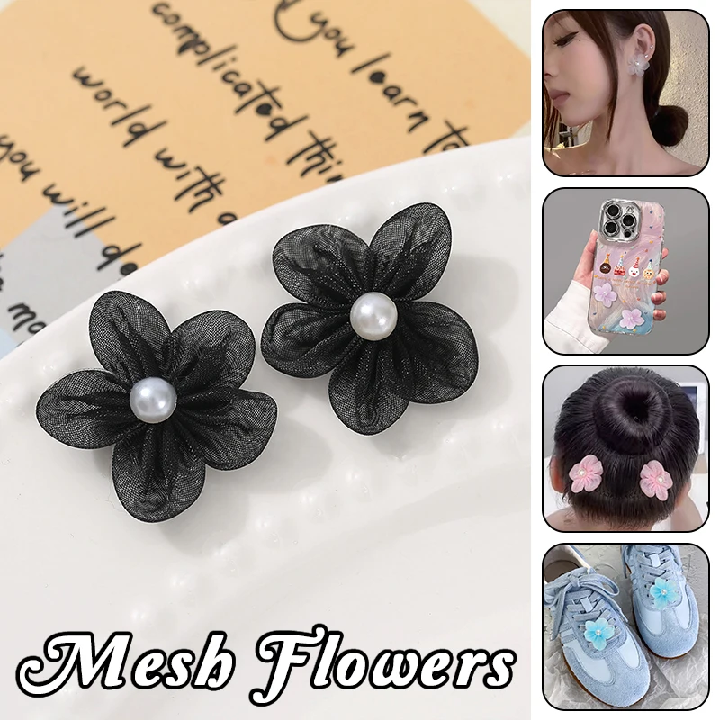 100 pçs fio de pérola flor apliques diy roupas de noiva decoração artesanato flores falsas com remendos de pérola artificial suprimentos de costura