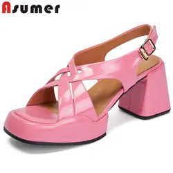 ASUMER 2024 New Classics Ladies Buckle Shoes Genuine Leather Slingbacks Women Sandals Thick High Heels Platform Sandals