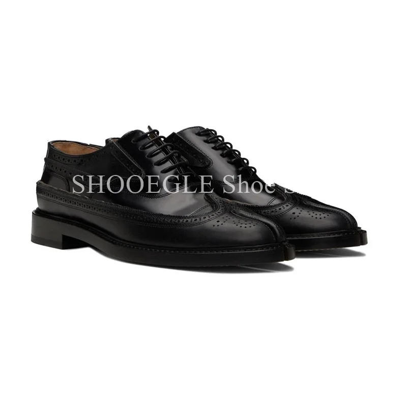 

British Style Carved Split Toe Men's Black Genuine Leather Loafers Cattlehide Men Oxfords Shoes Male New Office Casual Shoes