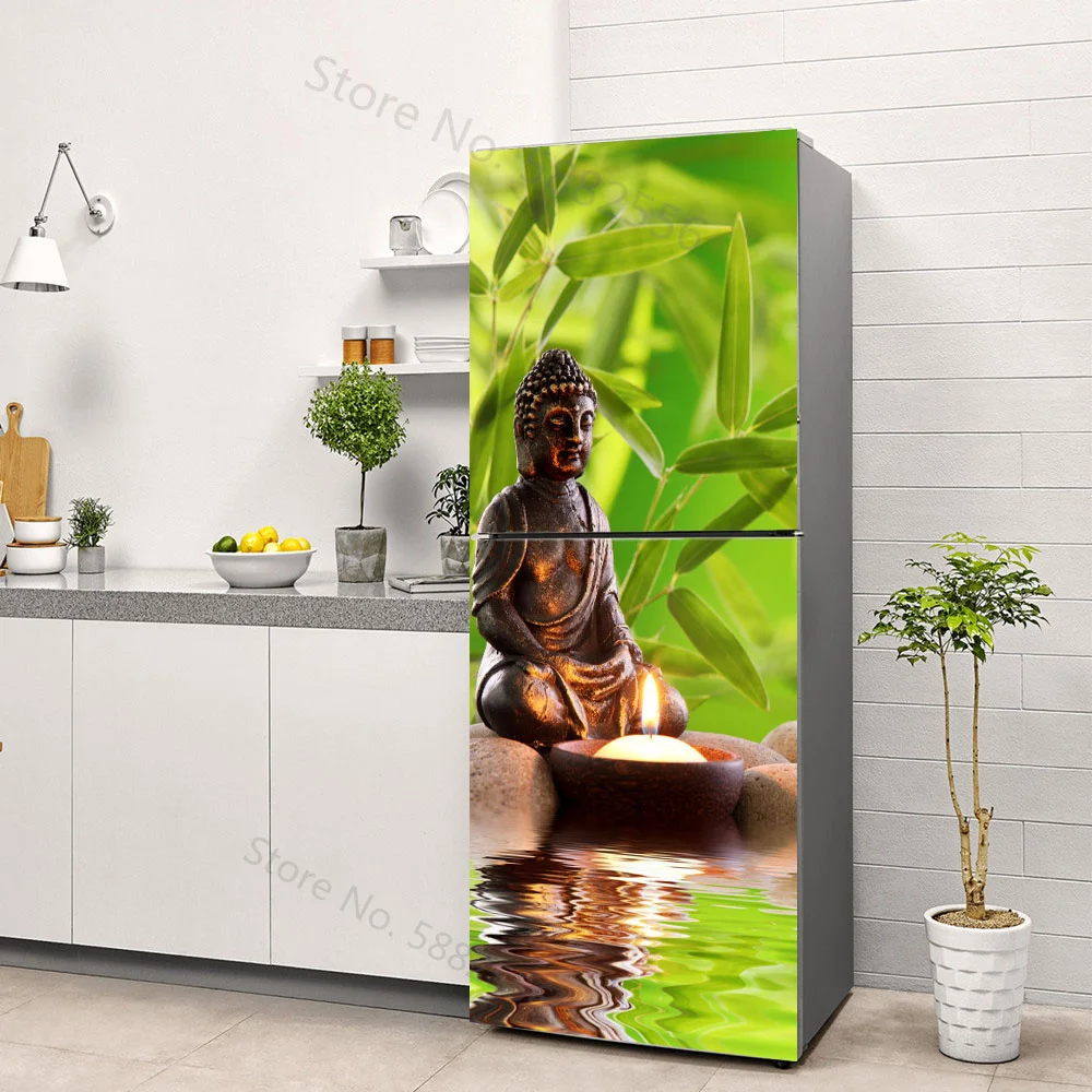 Green Bamboo Scenery Fridge Stickers Adhesive Zen Meditation Stone