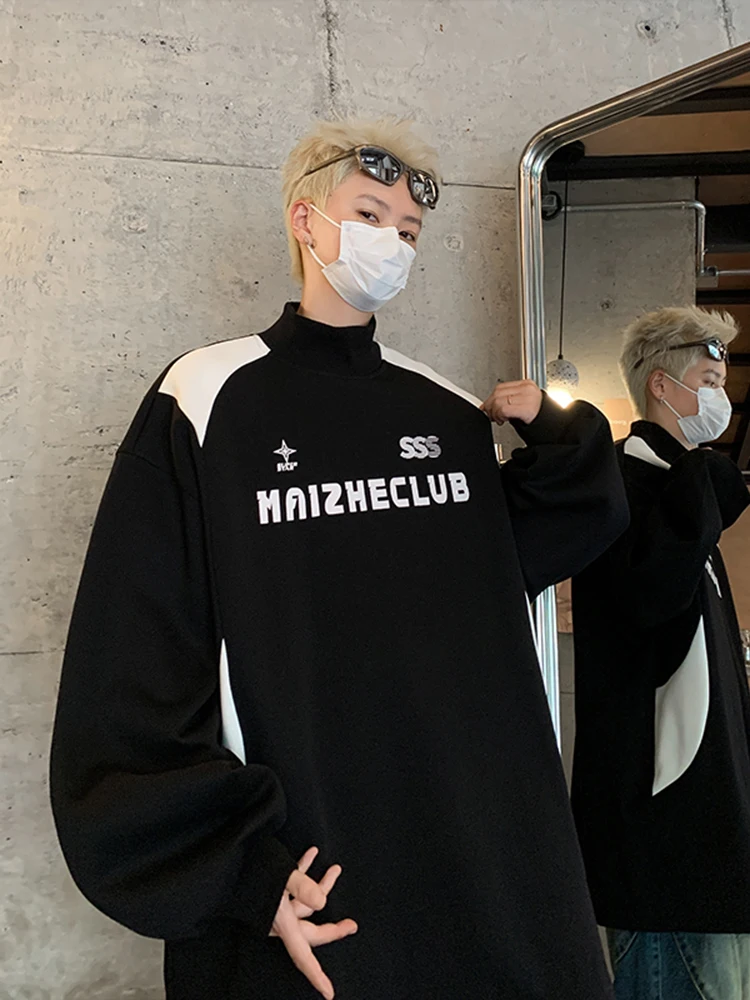 

Ретро-американская мужская куртка-худи с высоким воротником и вставками, весенне-осенняя, в мотоциклетном стиле, модная, брендовая, утепленная, базовая модель