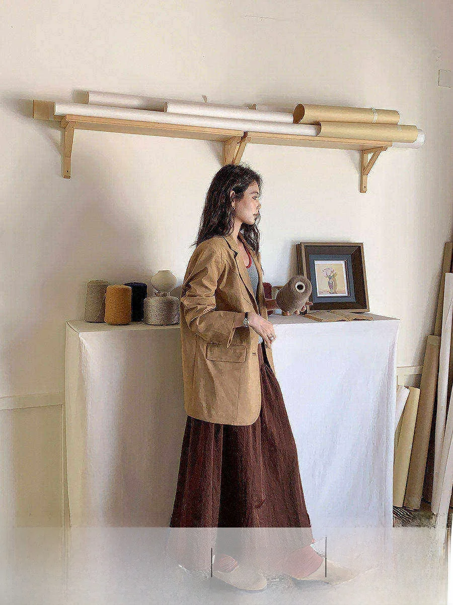 

Retro Khaki Color Lin Yunyun Women's Suiting Outerwear Fall 2025 Suede Long Sleeve Single Button Pure Color Versatile Style