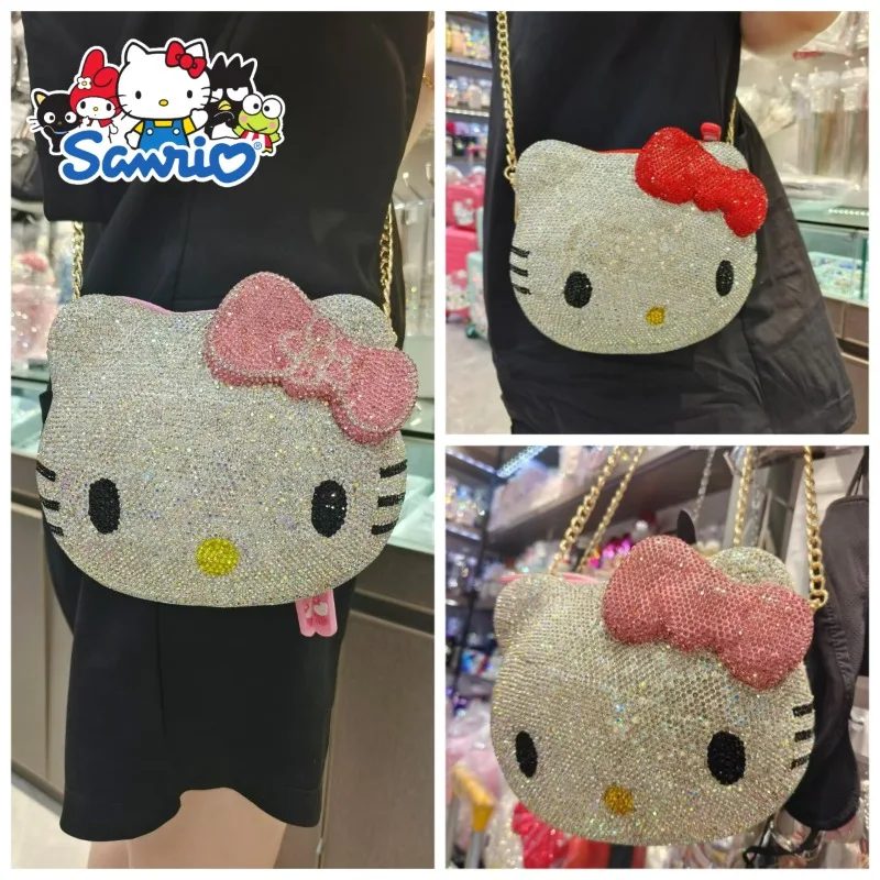 

Hello Kitty Anime Cartoon Shape Rhinestone Cartoon Full Of Diamonds Dinner Bag Handmade Diamond-set Lady's Clutch Christmas Gift