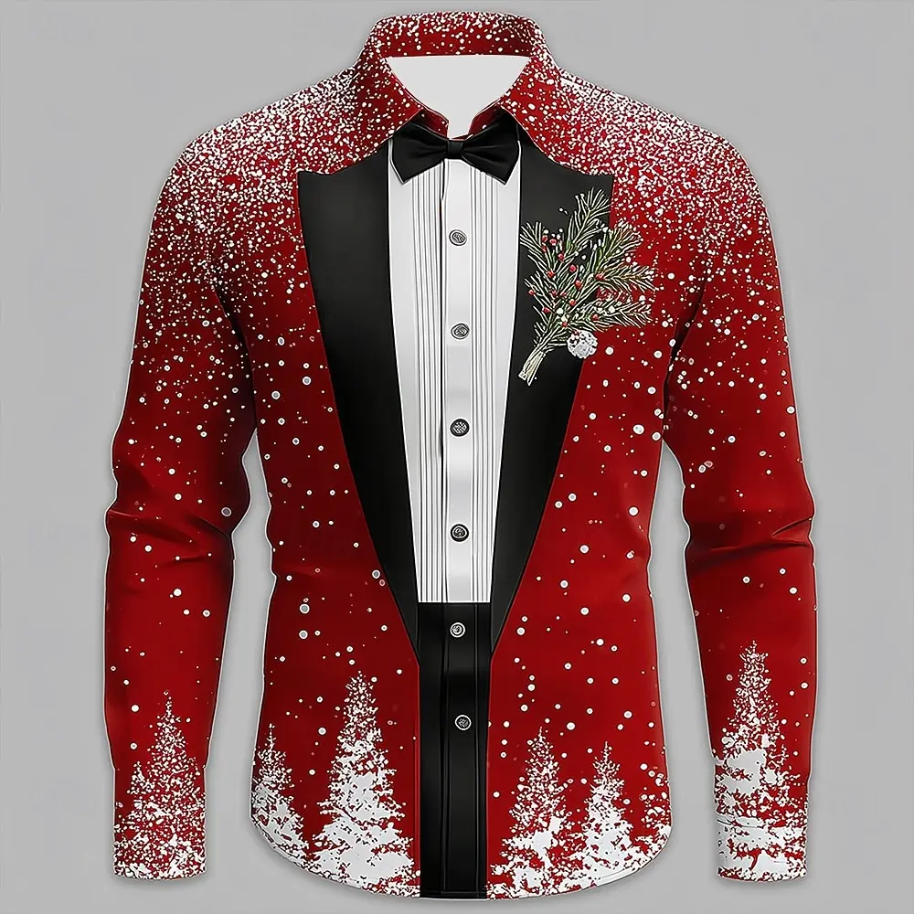 

Christmas Style Men's Shirts Funny Cosplay Suit And Tie Tuxedo Long Sleeve Autumn Winter Casual Button-down Shirt Street Clothes