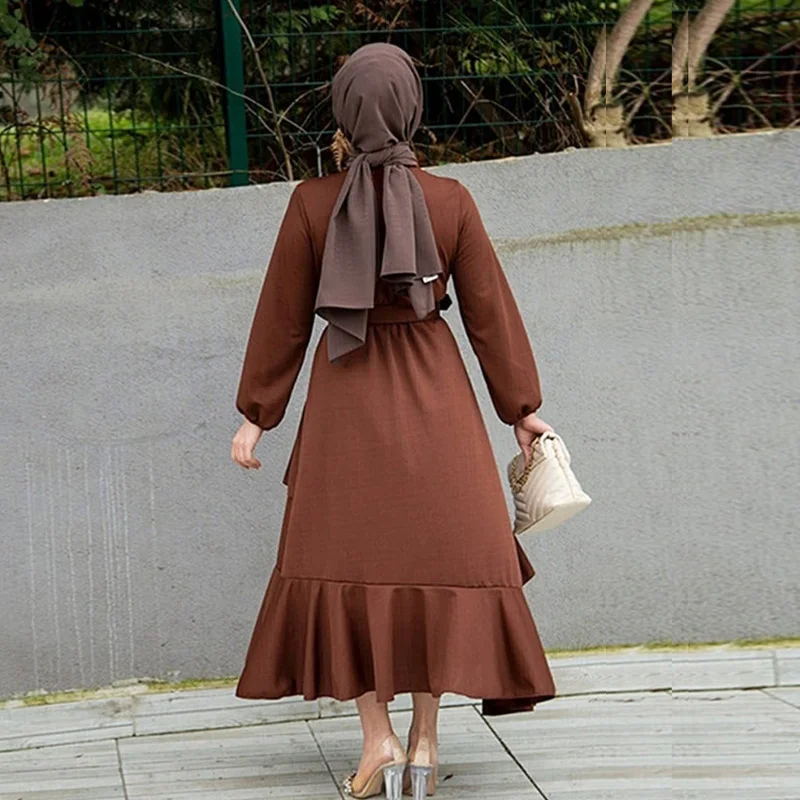 2025 2207 #   Middle East Women's Clothes Hot-Selling Muslim Double-Layer Ruffled Tunic Robe Dress