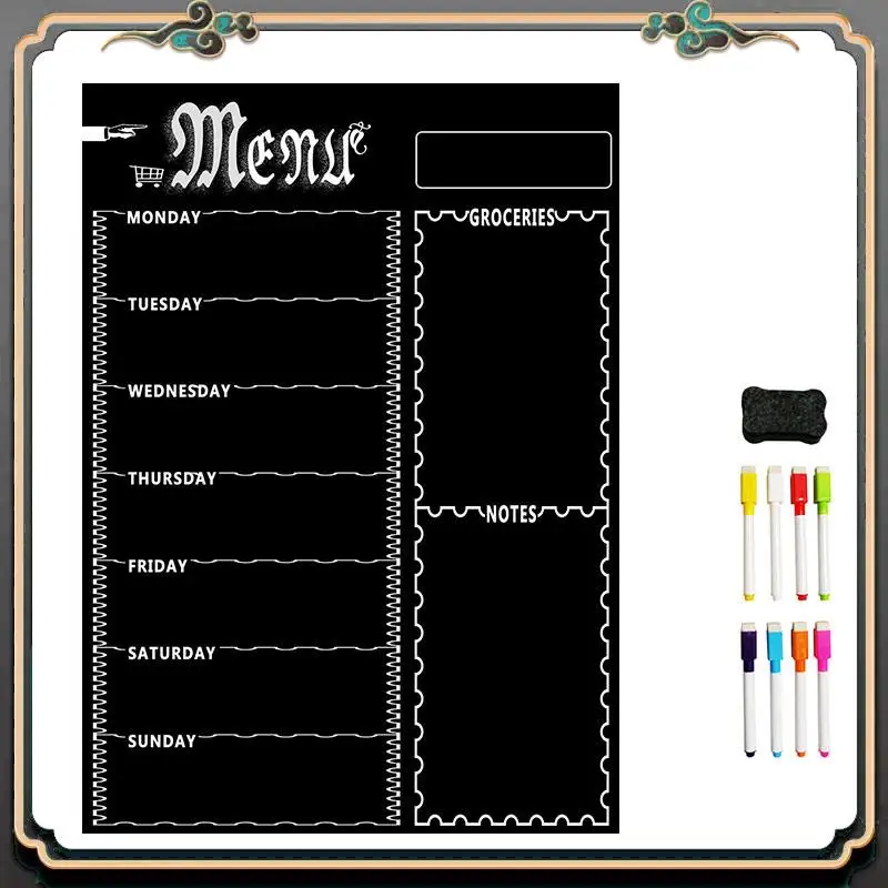 ASMA-A3 Magnetic Whiteboard Sheet For Kitchen Fridge Multipurpose Fridge Weekly White Board Calendar For Menu Planning With 8 Pe