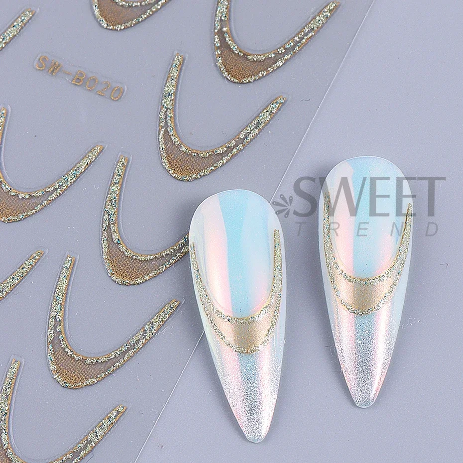 Glitter Gradient French Line สติ๊กเกอร์เล็บ 3D Self-Adhesive Decals ออกแบบเล็บเคล็ดลับคู่มือสําหรับ DIY ตกแต่งเล็บเครื่องมือ