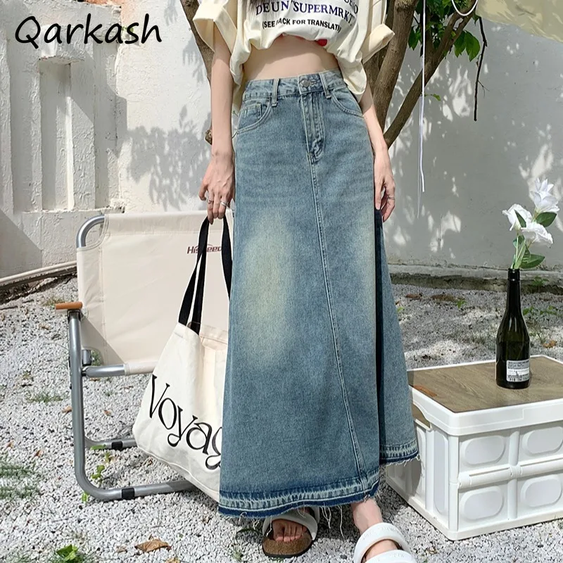 

Skirts Women Ankle Length High Waist Slim Denim Trumpet Elegant Fashion OL Aesthetic Ulzzang Prevalent Temperament Cozy Daily