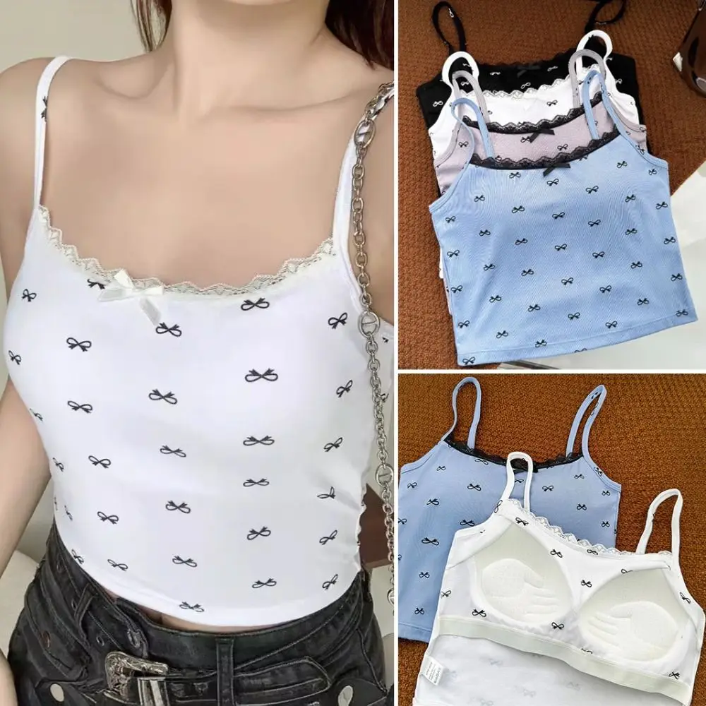 Sexy Cute Knitted Bowknot Camisole Slim Fit INS Hip Hop Summer Tube Top Niche With Breast Pad Hot Girl Tops Women Girl