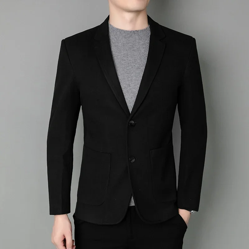 Blazer Fashion Business Handsome Gentleman Korean Version of British Style Casual Slim Solid Color Wedding Work Woolen Blazer