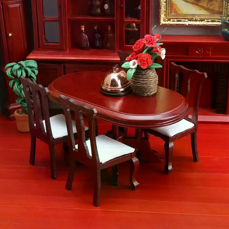 

1 Set Display Cabinet Ornament 1/12 Miniature Dining Table And Chairs Kit For Dollhouses DIY Toy Food Playhouse Furniture Model