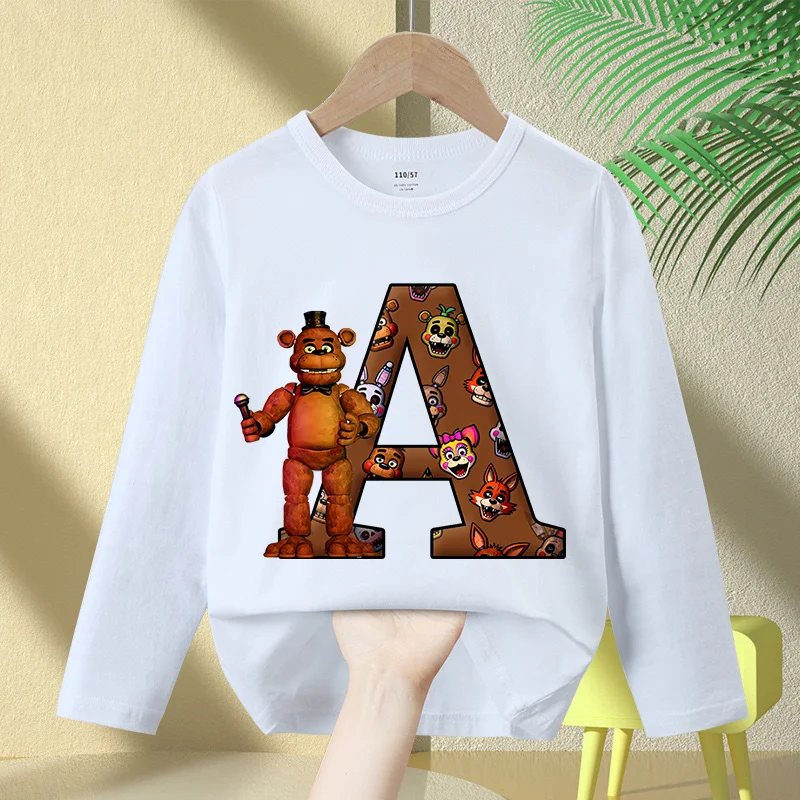 

Fnafs New Long Sleeve Children Five Nights At Freddys Letter Clothing Casual Caftan Kids White Clothes Round Collar Blouse Gift