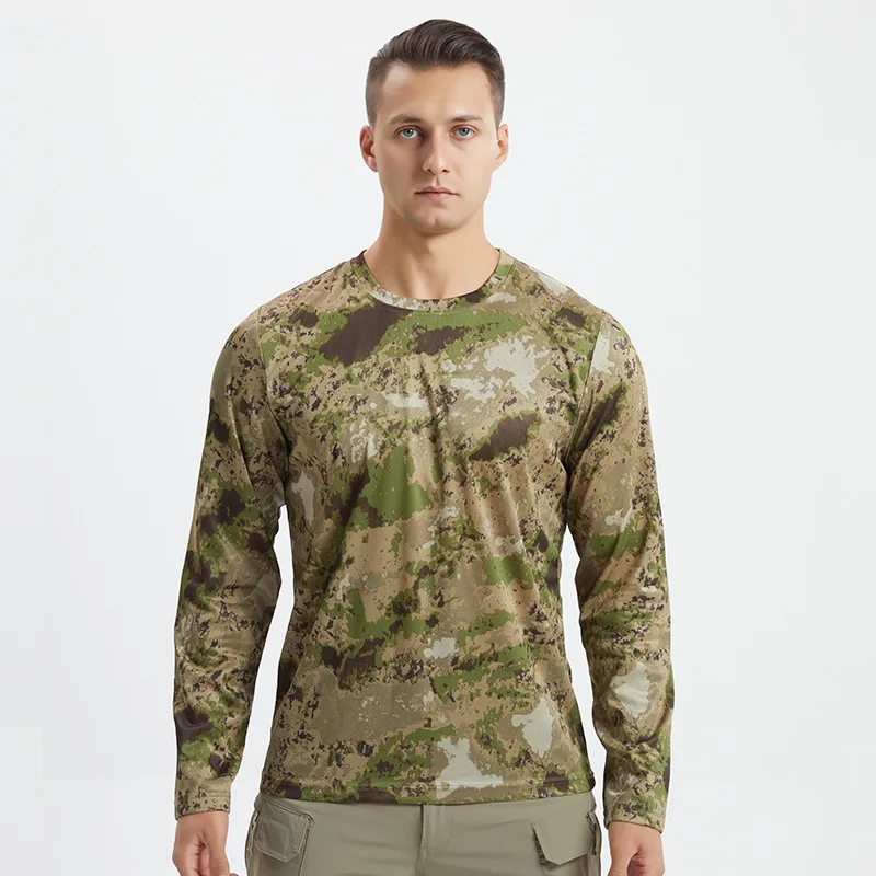 Camouflage Men\'s T-Shirts Long Sleeve Quick Drying Tactical Shirt Men Clothing Outdoor Training Hunting Camping Tees AFT01