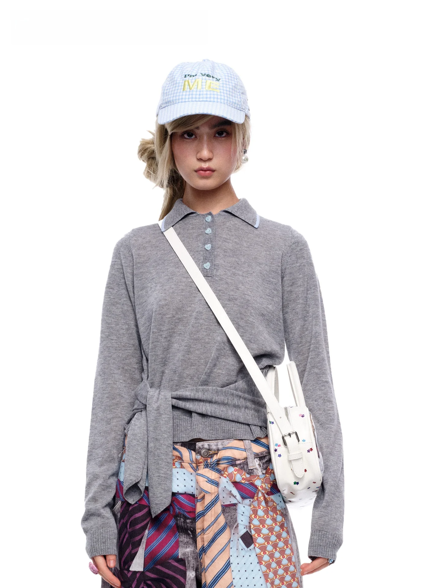 

ey Thin Waist-Tied Sweater MOF Girl Casual Sle Long Sve Knitted Top Polyester Blend Comfortable Daily Wear for Women