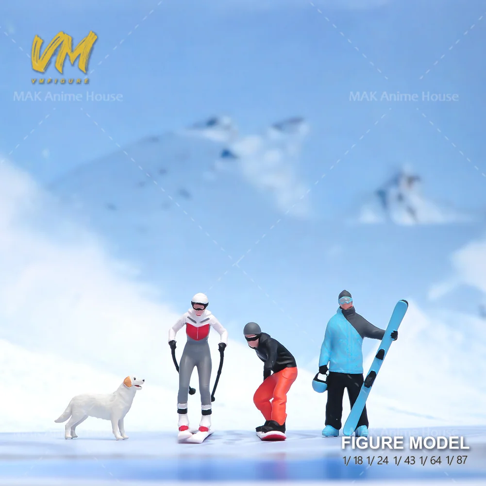 

Miniatures 1/18 1/24 1/64 1/43 1/18 Skiing Male And Female Outdoor Athletes Dogs Figure Unpainted Model Decoration Scene Car Toy