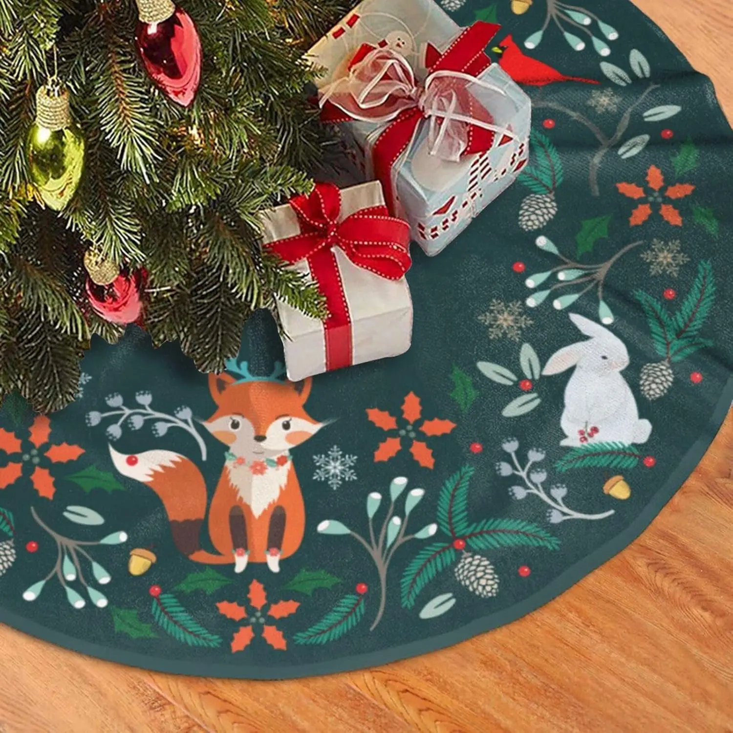 لطيف حيوانات الغابات شجرة عيد الميلاد تنورة الثعلب أرنب الأسقف شجرة الطيور التنانير سانتا حصيرة ل X-Mas شجرة مزرعة الزينة