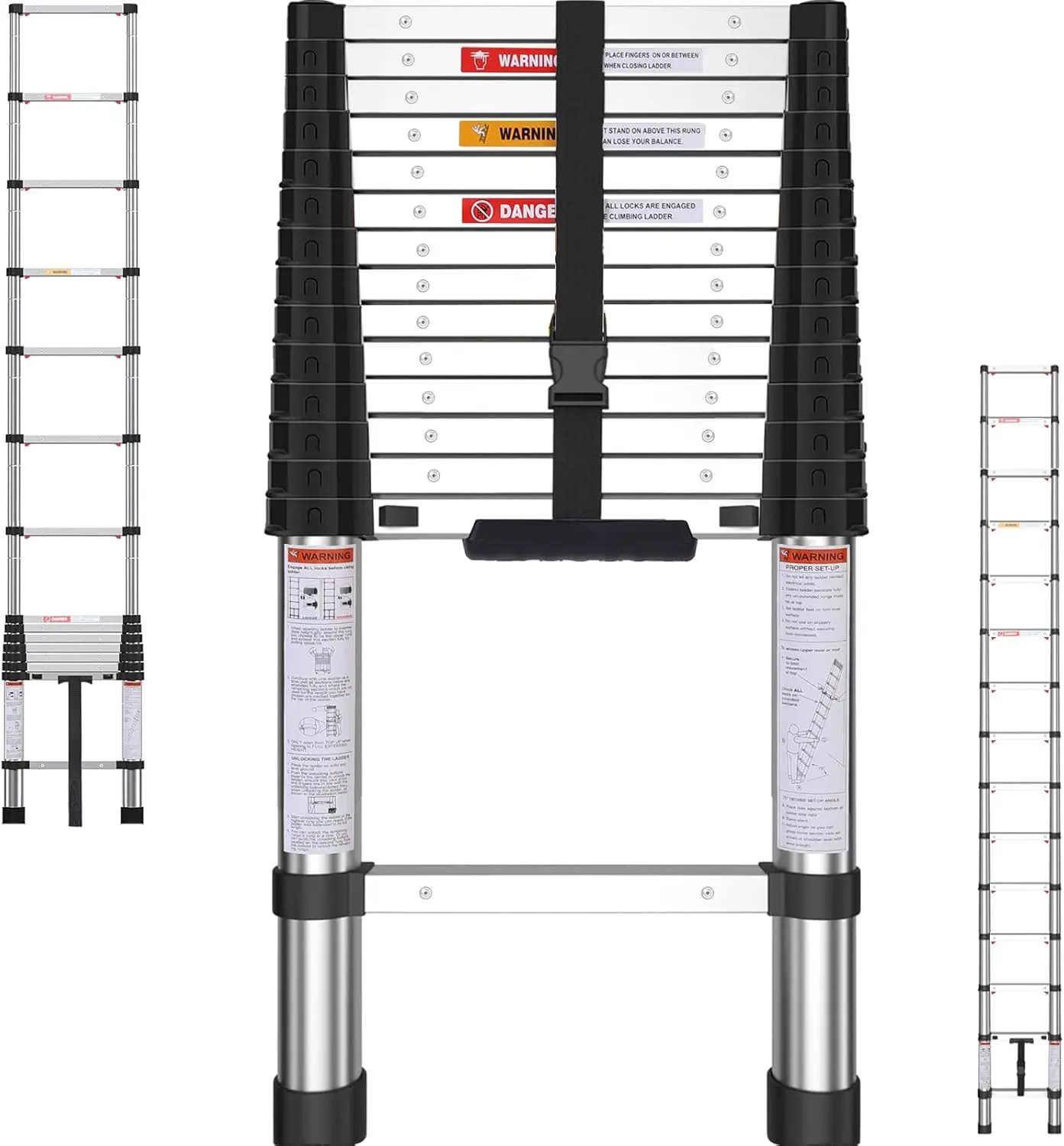 

Telescoping Ladder 14.5FT One Button Retraction Stainless Steel Non-Slip Feet Slow Down Design Multi-Purpose Compact Collapsible