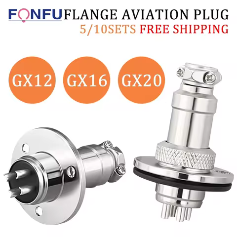 5/10 Sets GX12 GX16 GX20 Flange Butting Type Aviation Plug &amp;Socket 2/3/4/5/6/7/8/9/10/12/14/15 Pin Male&amp;Femal Connectors Coppe