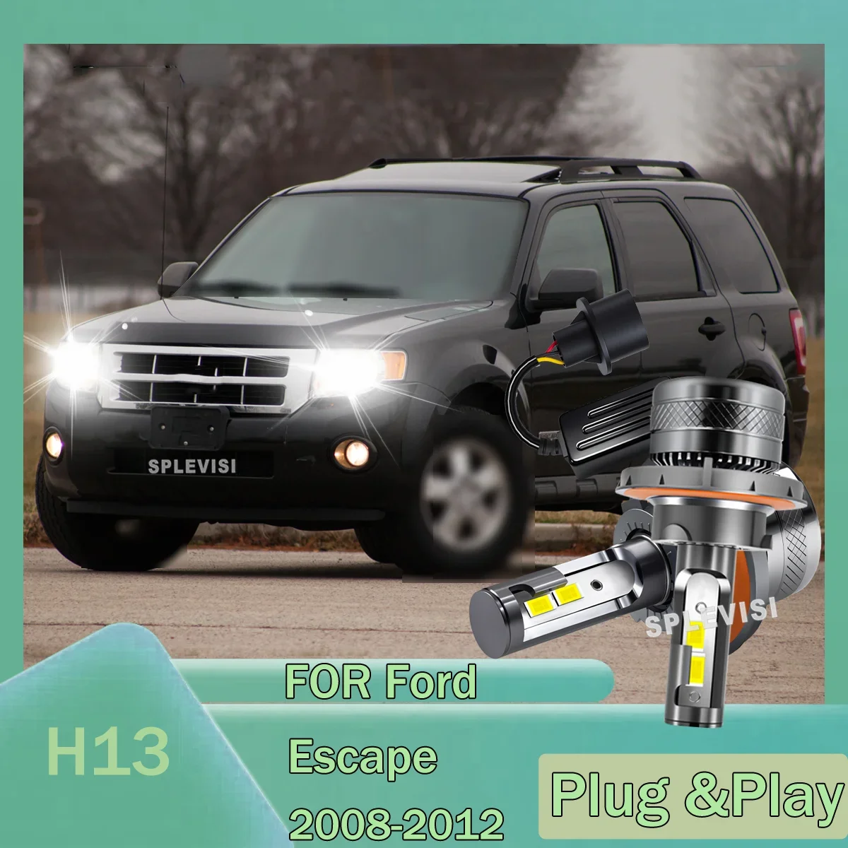 2x H13 LED Bulbs High Low Beam Aluminum Energy-Saving For Ford Escape 2008-2012 2009 2010 2011 Explorer 2006-2010 2007 2008 2009
