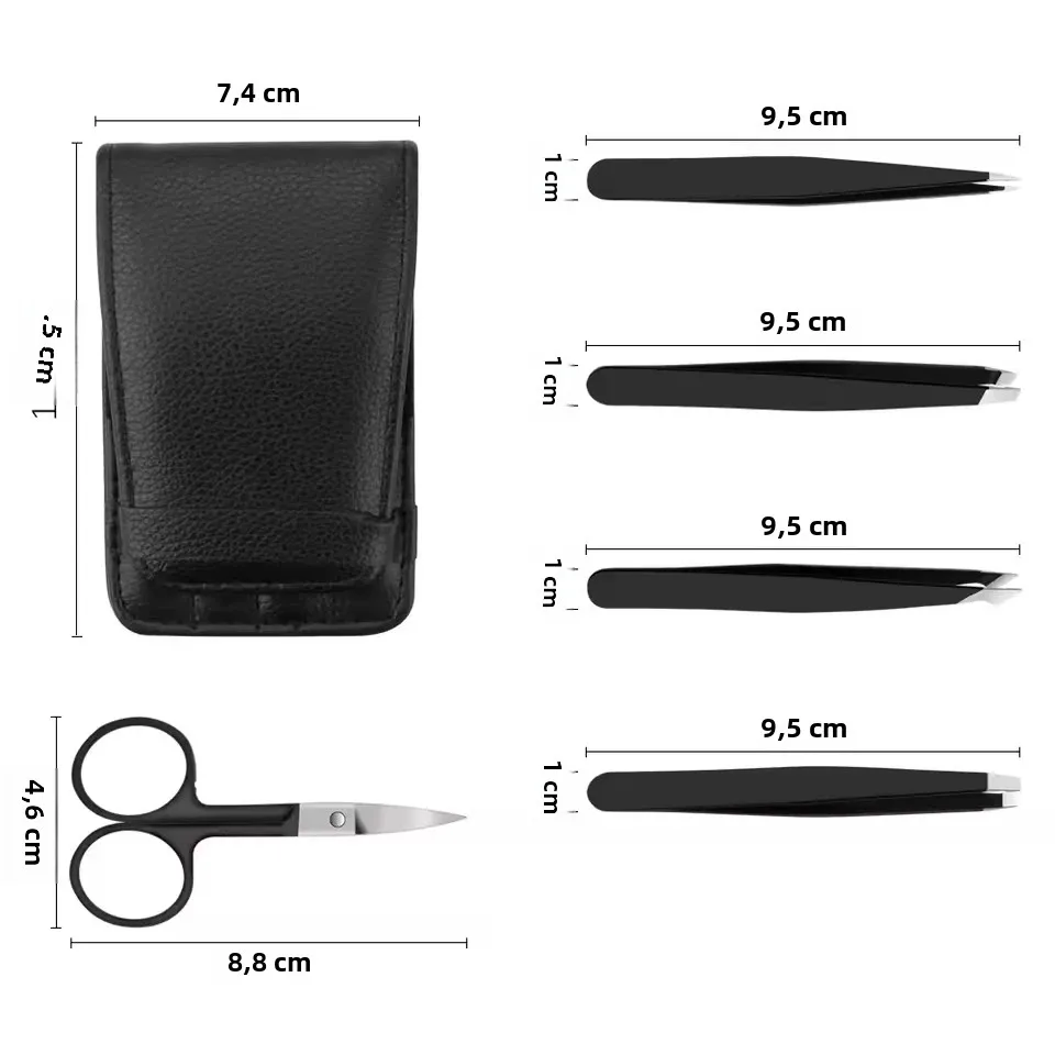 5-Piece Stainless Steel Beauty Tweezers Set Professional Eyebrow Eyelash & Fine Hair Removal Makeup Tools