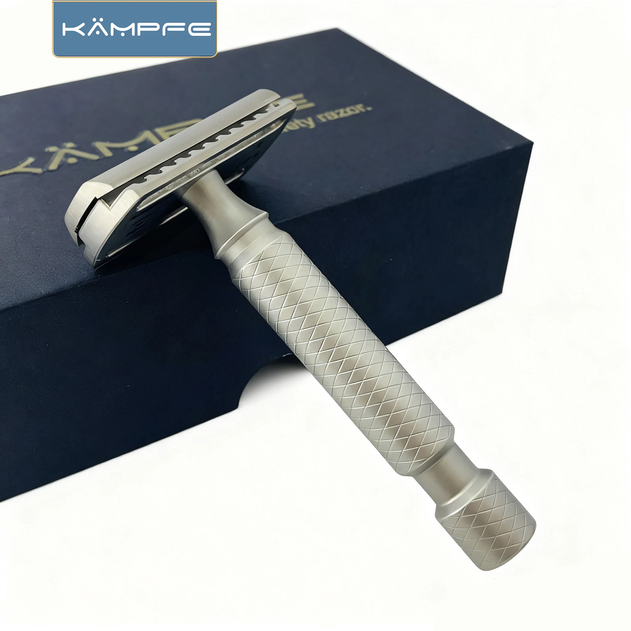 Kampfe Polished Titanium Classic Razor Design Beginner Safety Shaver Kit  Non-Slip Textured Handle Wet Grip Safety Razor