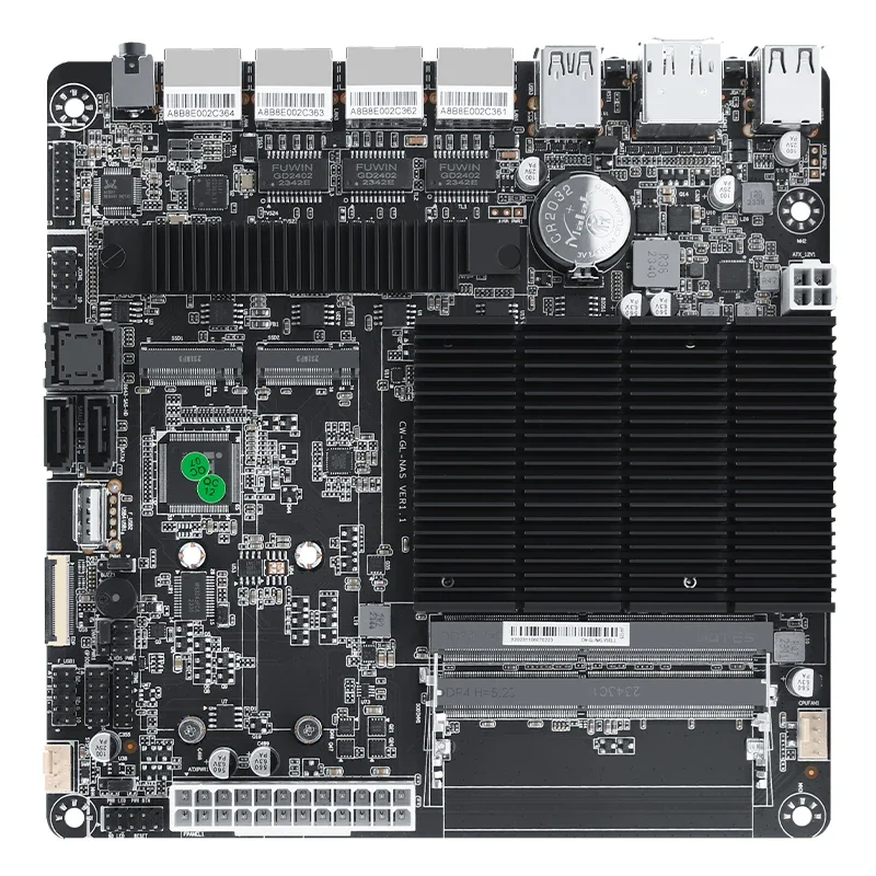 J4125 NAS Motherboard 6 Bay NAS Board 4 Intel i226-V 2.5G 2 M.2 NVMe ASM1064 Chip 6 SATA3.0 2*DDR4 HDMI DP 17x17 Mini ITX board