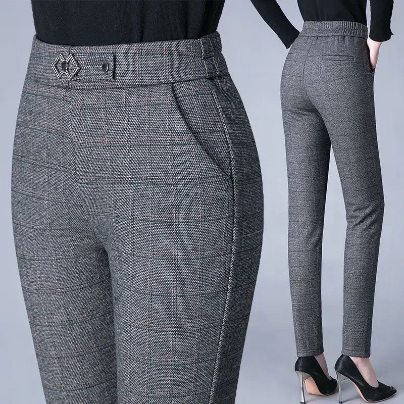 New Style Autumn and Winter Women's High Waist Slim Classic Pencil Pants Elastic Pockets Fashion Casual Commuter Trousers