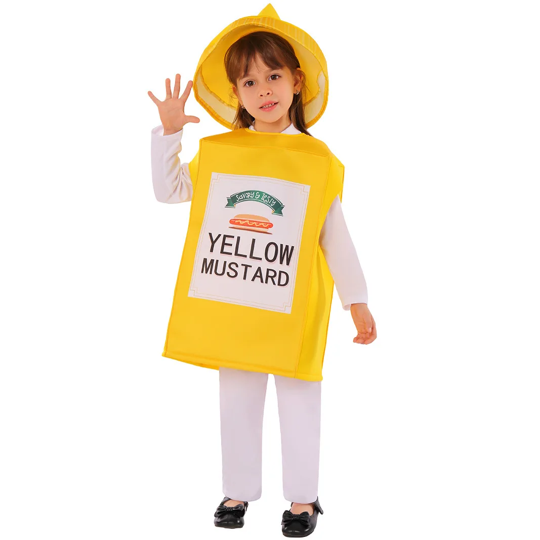 Halloween Children Holiday Party Mustard Jar Costume Cosplay Performance Funny Overalls Stage Costume School Activity Clothes