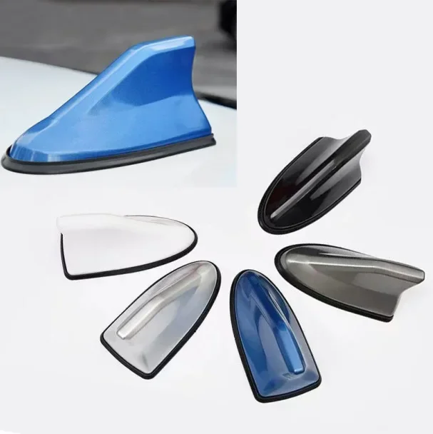 AM FM amplificador de señal de antena 16cm Universal fibra de carbono exterior techo de coche montado antena de aleta de tiburón Radio automática superior