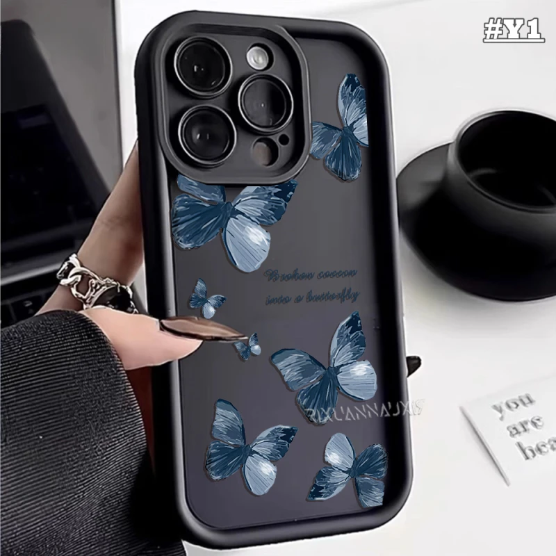 Funda de silicona suave para Samsung Galaxy A10, M40S, M01S, A30S, A15, A50S, M04, F04, A03, Core, F02S, letras, garabatos, mariposa azul