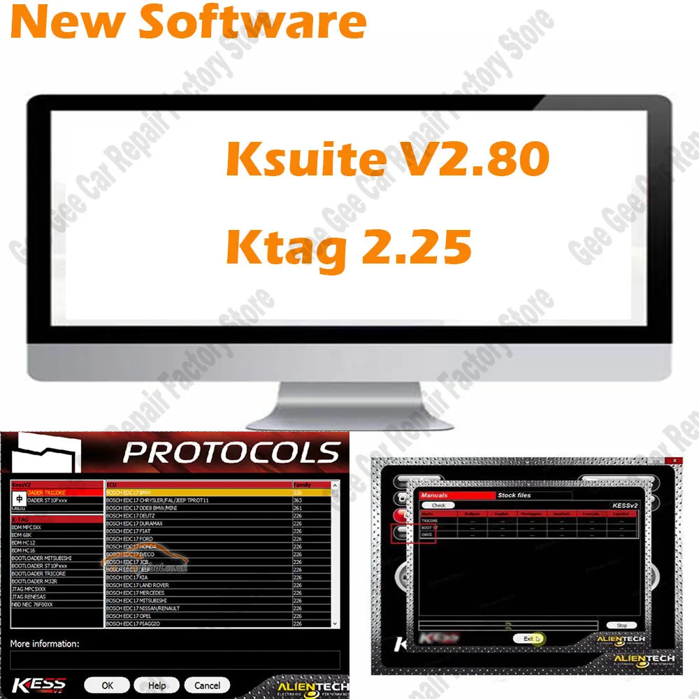 Ksuite 2.80 & Ktag 2.25 obd2 scanner work with KESS V2 V5.017 RSA Error Unlock Corrected for Car Truck Bike Tractros EU Version