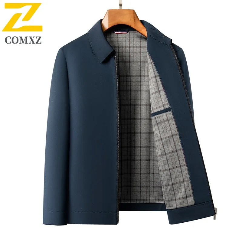 

COMXZ Многофункциональная мужская куртка премиум-класса с воротником-стойкой, деловая повседневная легкая ветровка, однотонное удобное осеннее пальто