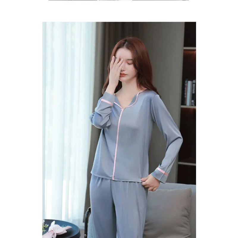 Pajamas Female Ice Silk Internet Celebrity Trend Ms. Spring and Autumn Long Sleeve New Style Loungewear Set Comfort Refreshing