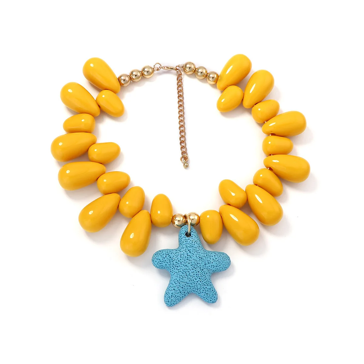 Boho Volcanic Rock Fish Starfish Pendant Necklace for Women Resin Water drop Beads Choker Chunky Necklace Beach Vacation Jewelry