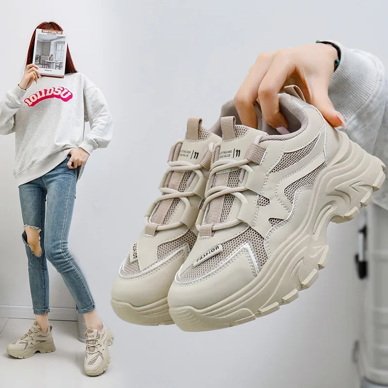 

Женская обувь, весенняя дышащая обувь для спорта и отдыха, папина обувь, толстая подошва, сетчатая ткань, увеличивающая рост, новый стиль.