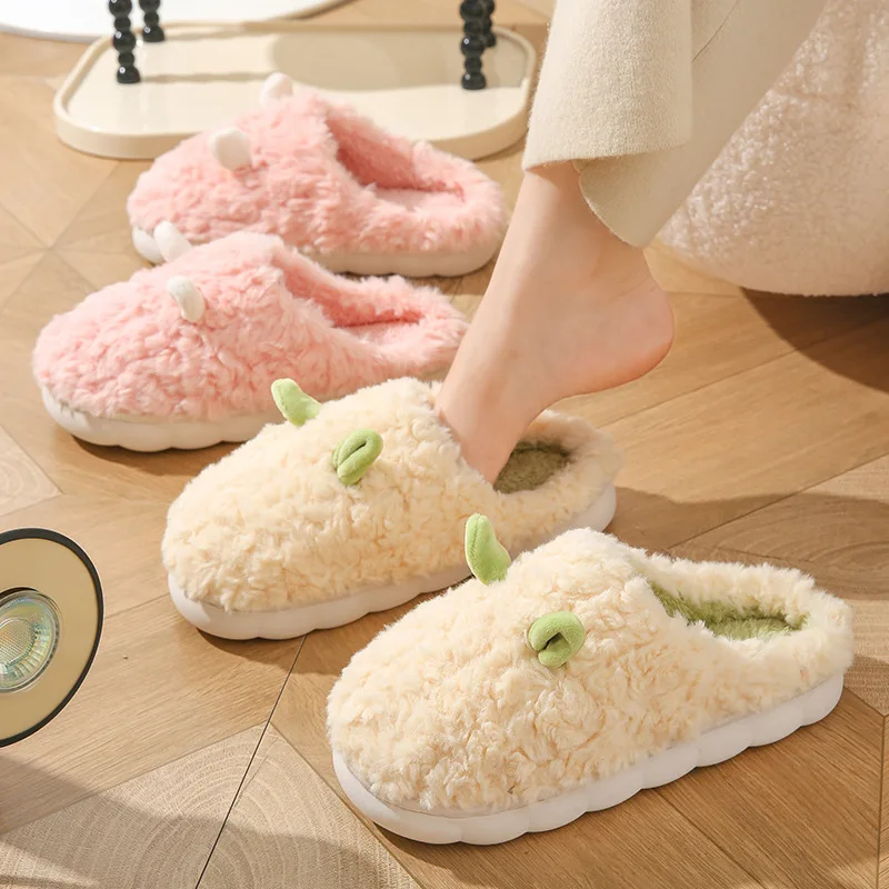 Cartoon Cute Penguin Bear Burger Women's Plush Slippers Soft Warm Slippers Couple Casual Indoor Slippers