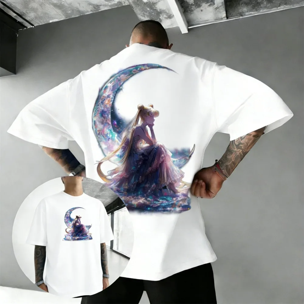 

Футболка унисекс из чистого хлопка с принтом Сейлор Мун Усаги Цукино, летняя, 2026, с аниме-принтом, удобная, повседневная, для родителей и детей, с коротким рукавом