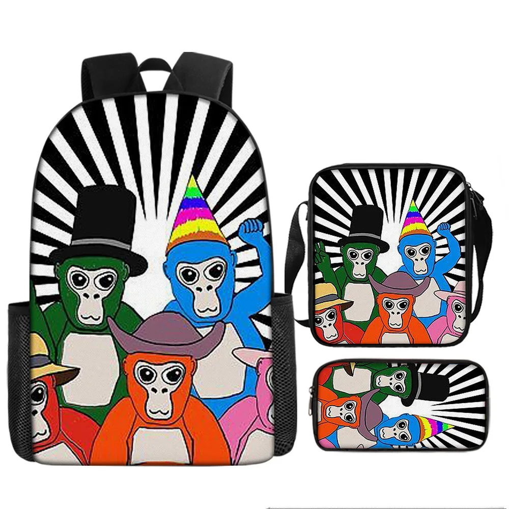 

Harajuku Popular Gorilla tag 3D Print 3pcs/Set pupil School Bags Laptop Daypack Backpack Inclined shoulder bag Pencil Case