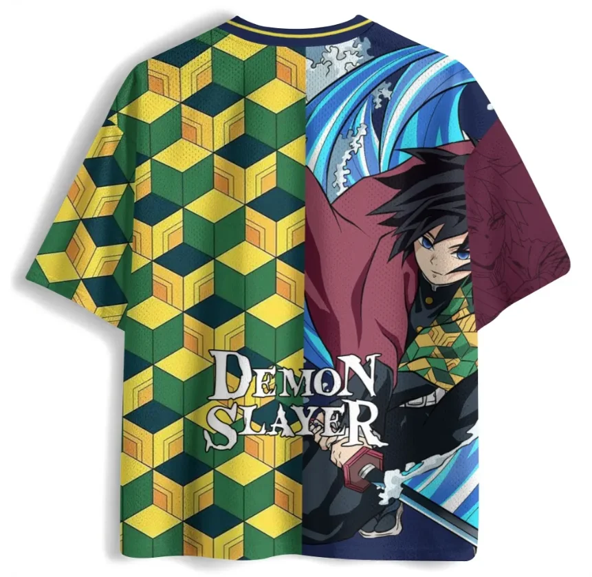 Demon Slayer Printed Mesh Sports Speed Drying Anime By Yoshiyuki Tomioka Blue Water Breath Wave Effect Sports Shirt