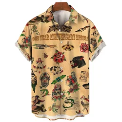 Men's Summer Floral Oversized Hawaiian Short Sleeve Shirt Y2k Casual Goth Custom Human Elements Street Style Original Clothing