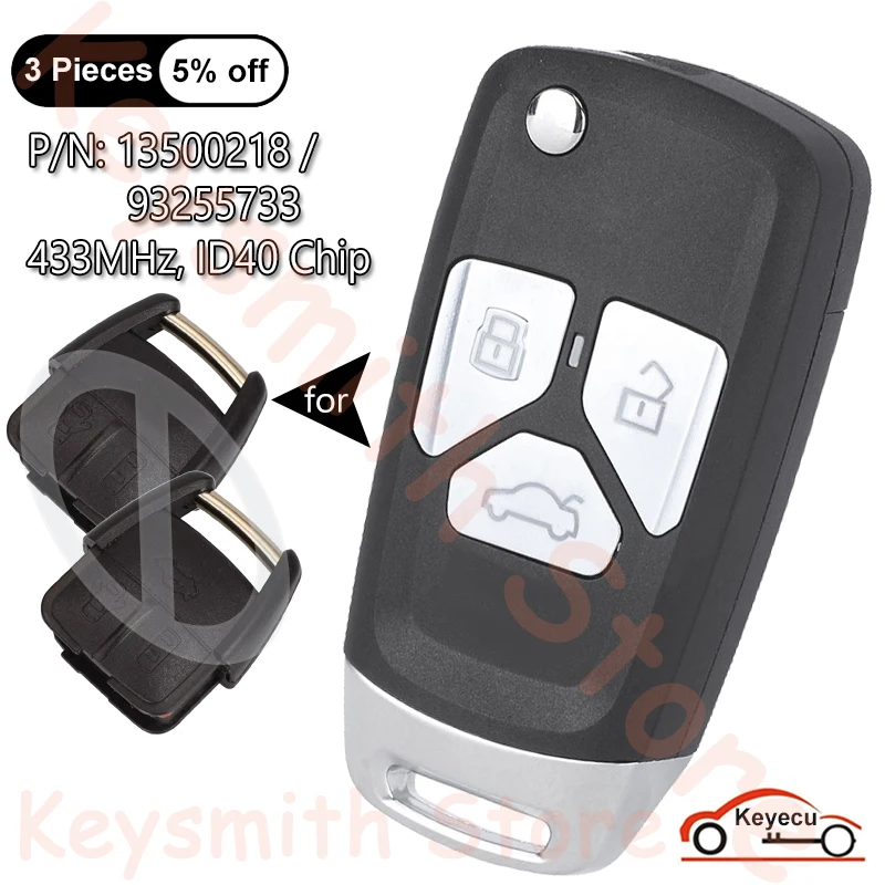 KEYECU 433MHz ID40 Chip for Chevrolet Opel Astra ZAfira Vectra 1999-2001 Auto Upgraded Flip Remote Key Fob 13500218, 93255733 